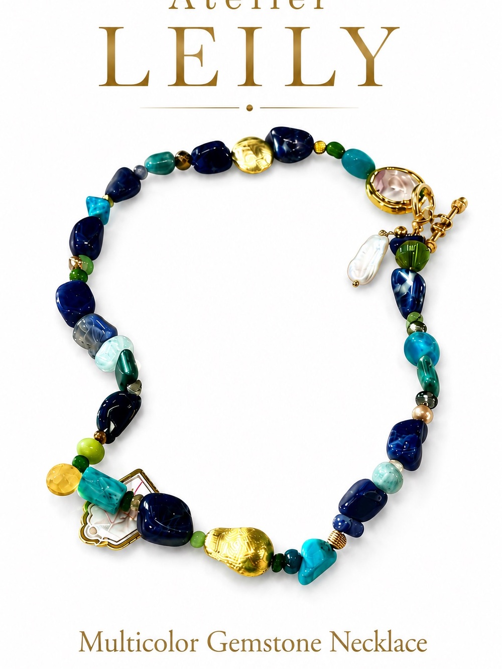 Multicolor Gemstone Necklace - Blue & Teal Accents